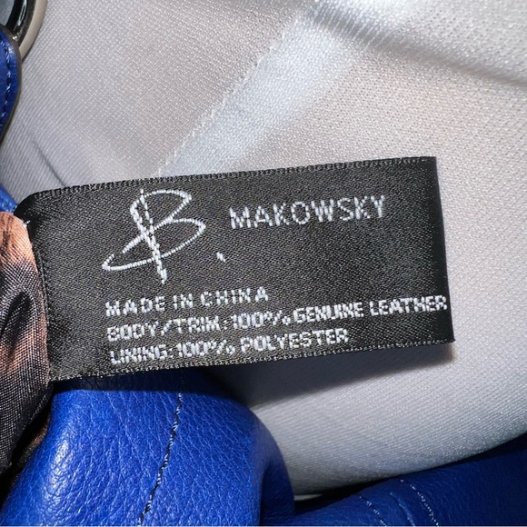 B. Makowsky Blue Genuine Leather Crossbody Shoulder Bag Studded Leopard Lining - Picture 15 of 15